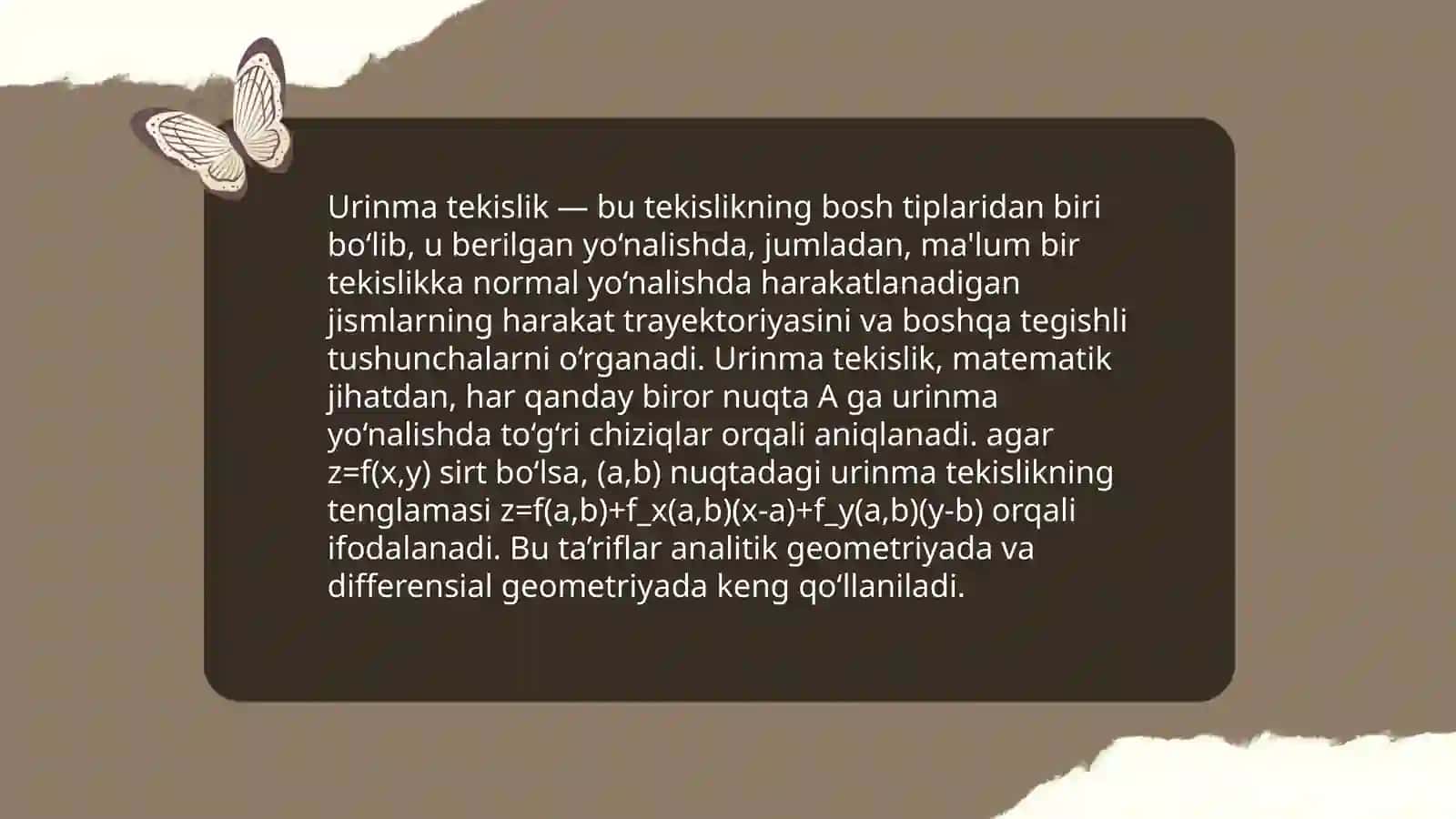 Ikkinchi tartibli sirtlarning urinma tekisligi 4