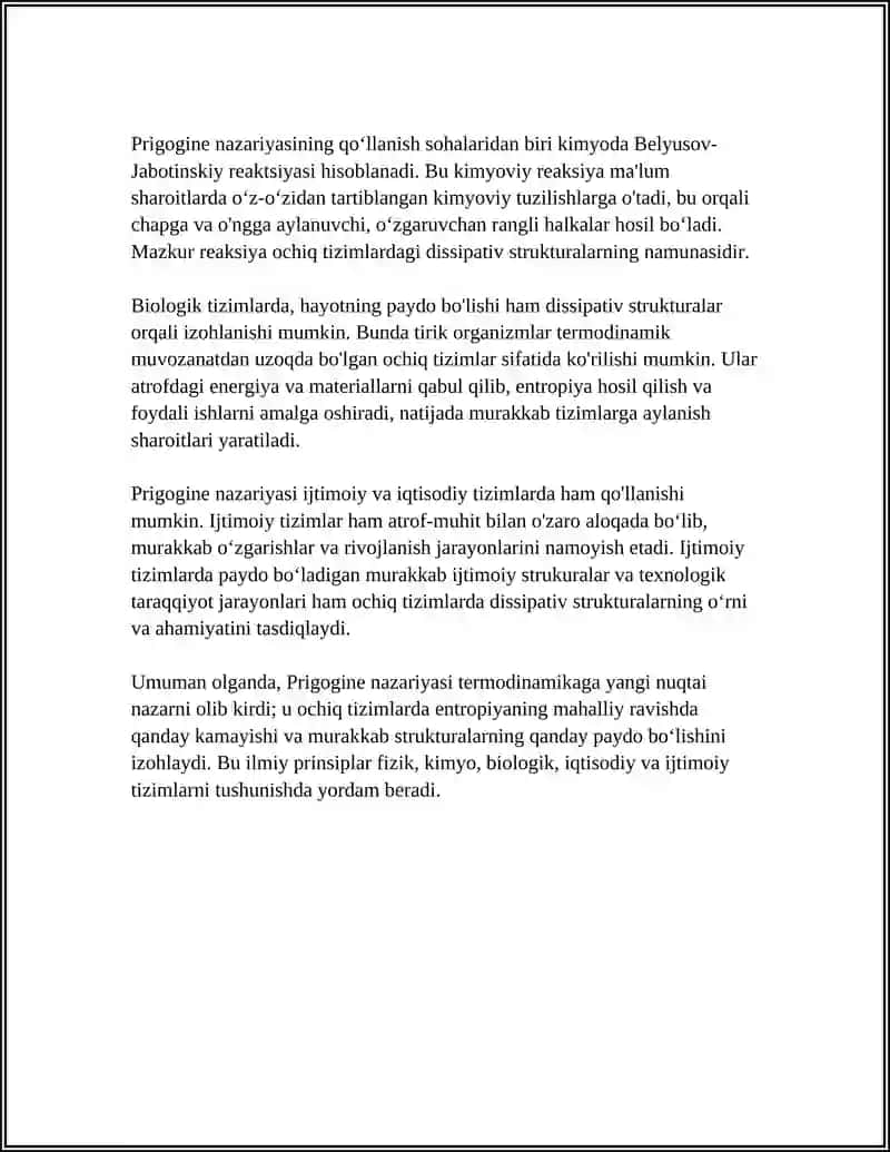 OCHIQ TIZIMLARDA ENTROPIYANING LOKAL KAMAYISHI.DISSIPATIV STRUKTURALAR 4
