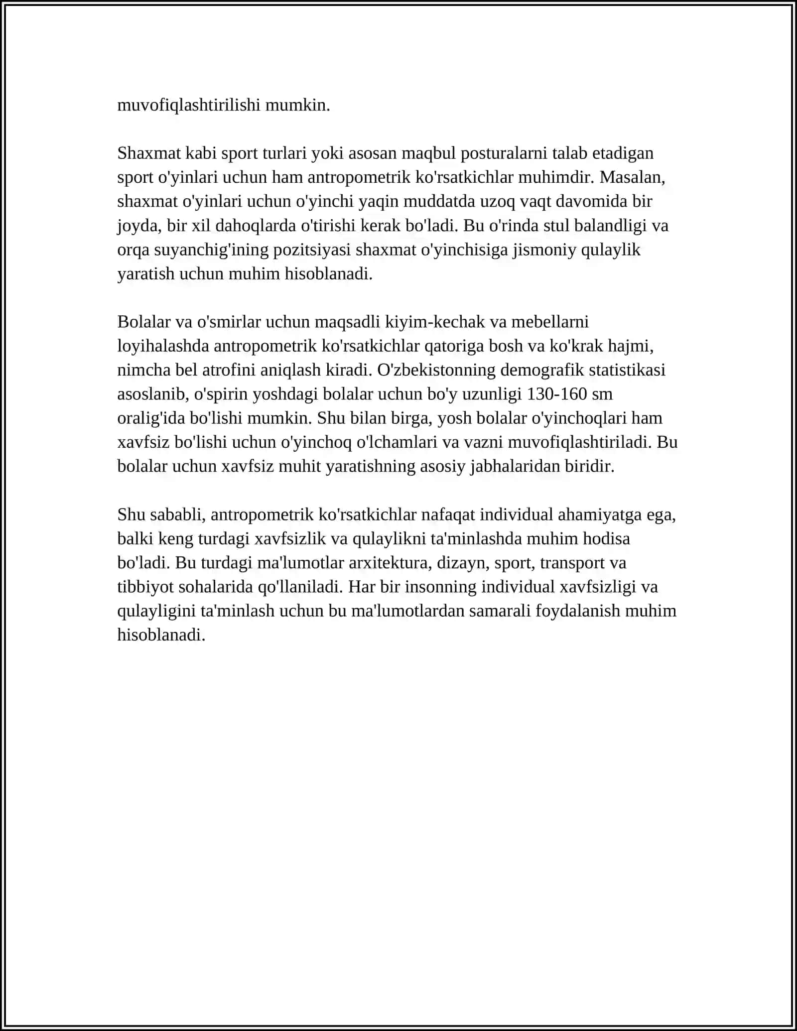 INSON ANTROPOMETRIK KOʻRSATKICHLARINING FAOLIYAT XAVFSIZLIGIGA TAʼSIRI 4