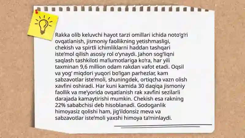 Rak kasalliklarining kelib chiqish sabablari va davolash usullari 4
