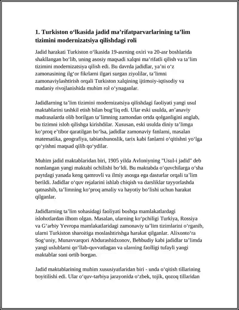 Turkiston O‘lkasida Jadidma’rifatparvarlarining Faoliyati 4