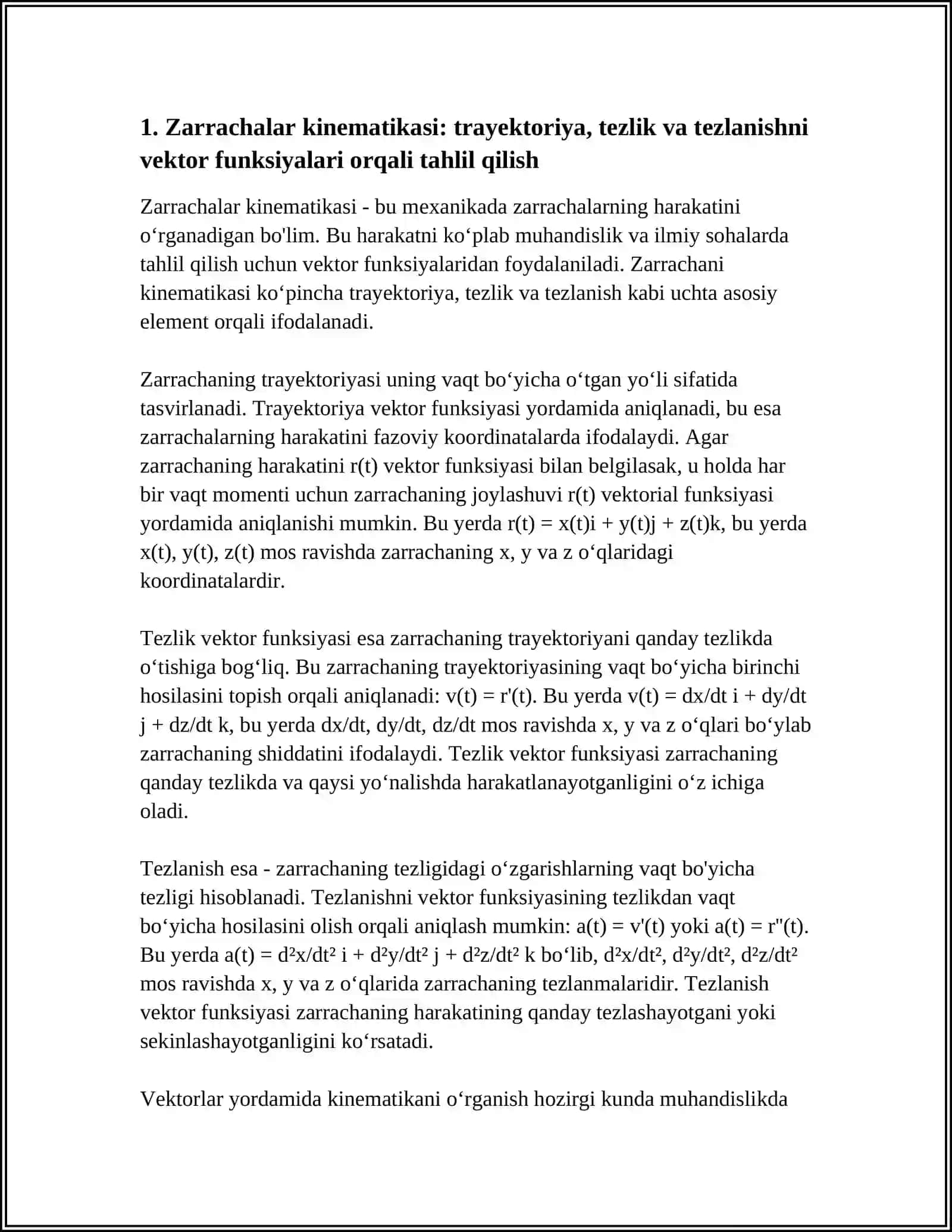 VEKTOR FUNKSIYALARNING INJENERLIK SOHASIDAGI TATBIQLARI 4