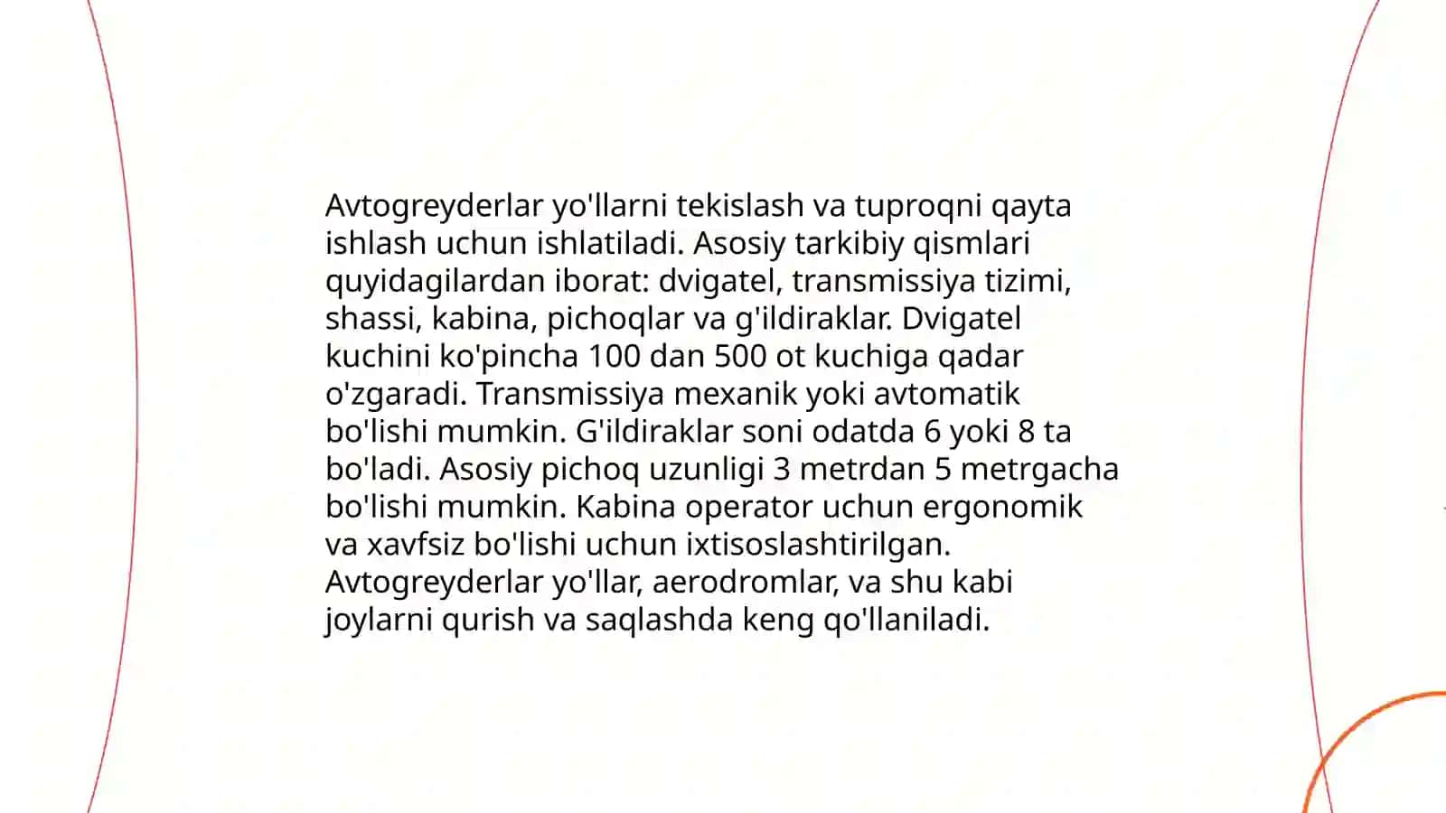 Avtogreyderlar tasnifnomasi tuzilishi va tanlash 4