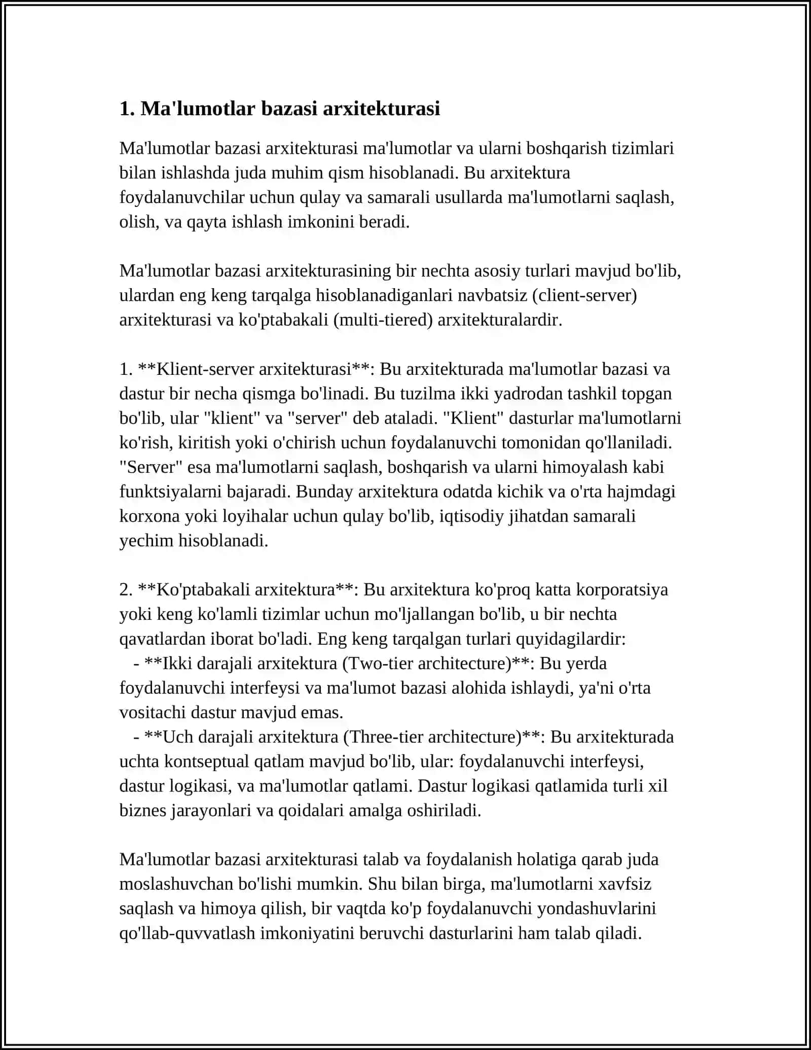 MA'LUMOTLAR BAZASI. MA'LUMOTLAR BAZASINI BOSHQARISH TIZIMLARI 4