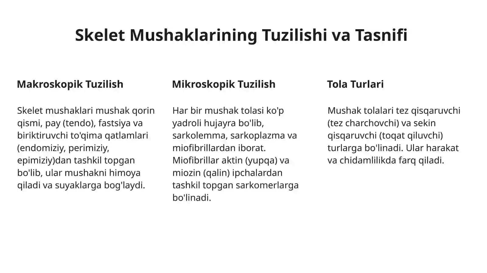 Mushaklar Fiziologiyasi: Skelet Mushaklarining Fiziologik Xossalari 4