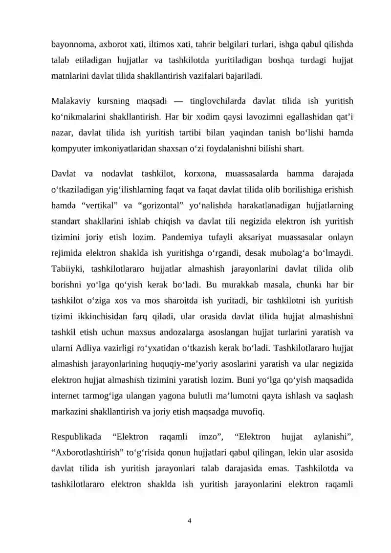 DAVLAT TILIDA ISH YURITISH KURSINING MAQSAD, VAZIFALARI 4