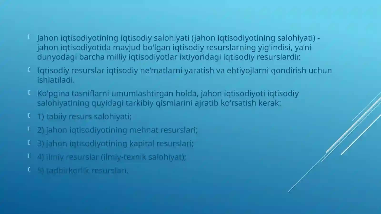 Tabiiy resurslar va jahon xo'jaligida foydalanish muammonlari 4