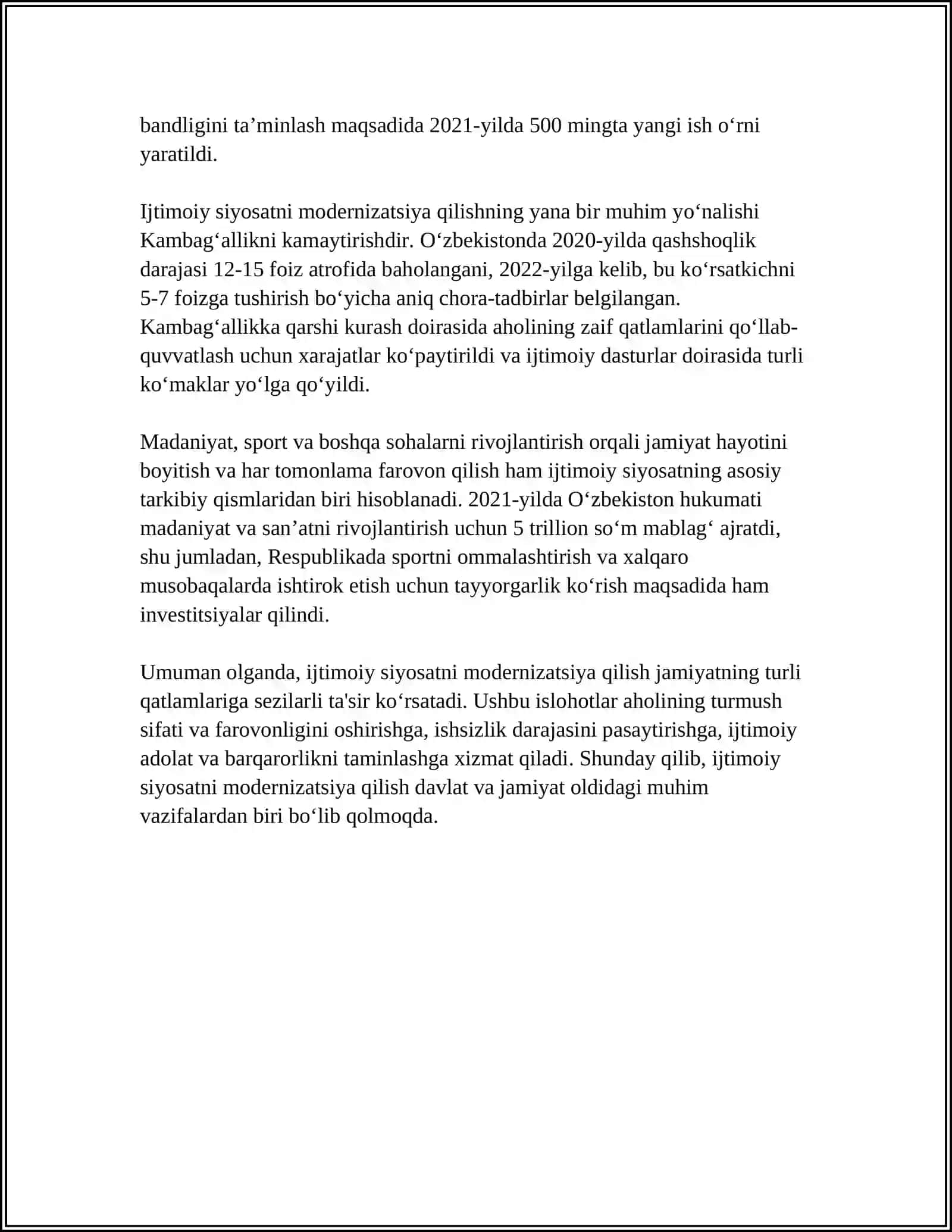 O'ZBEKISTONDA IJTIMOIY SOHALAR AMALGA OSHIRILAYOTGAN O'ZGARISHLAR MAZMUN VA MOHIYATI 4