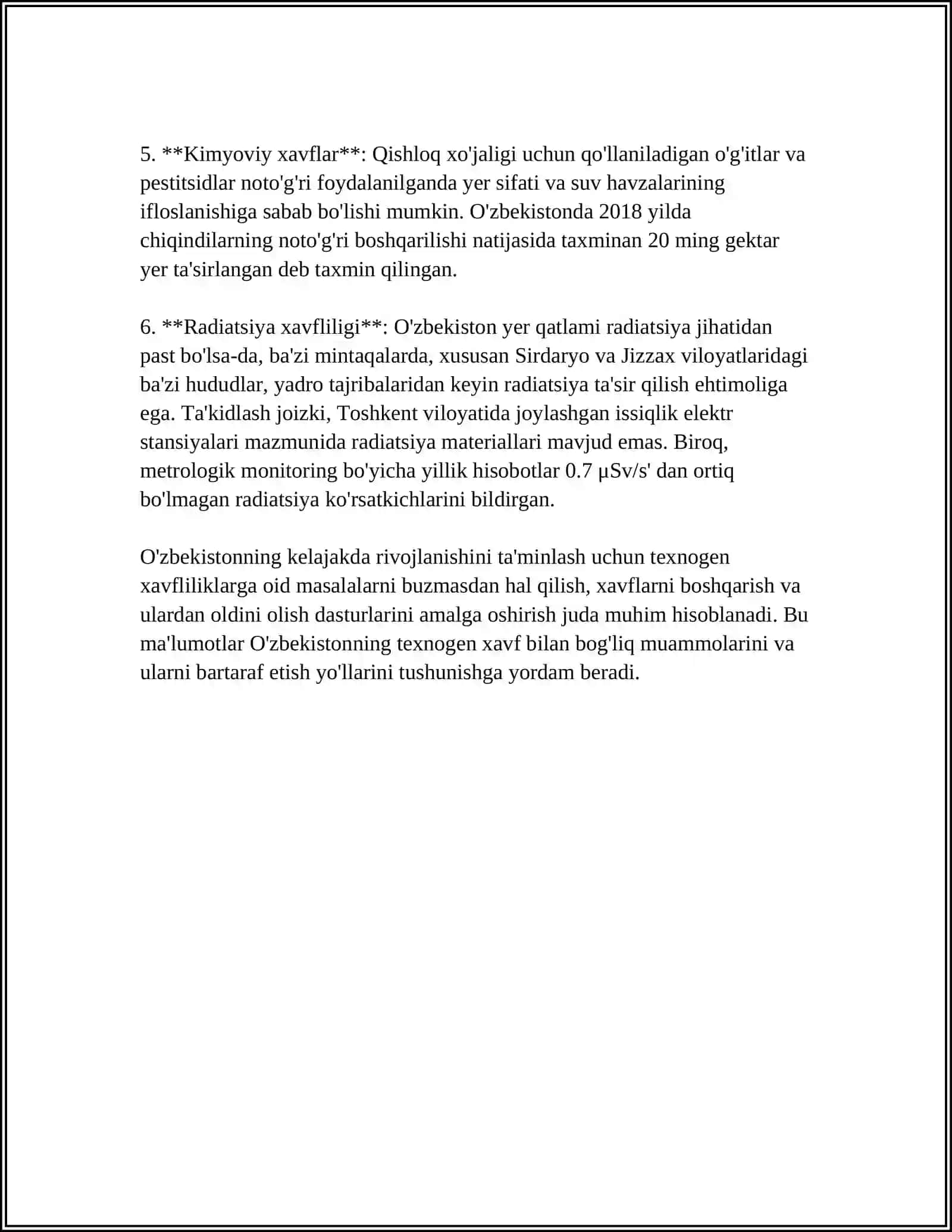 O'zbekistonda texnogen xavfliliklar turlari 4