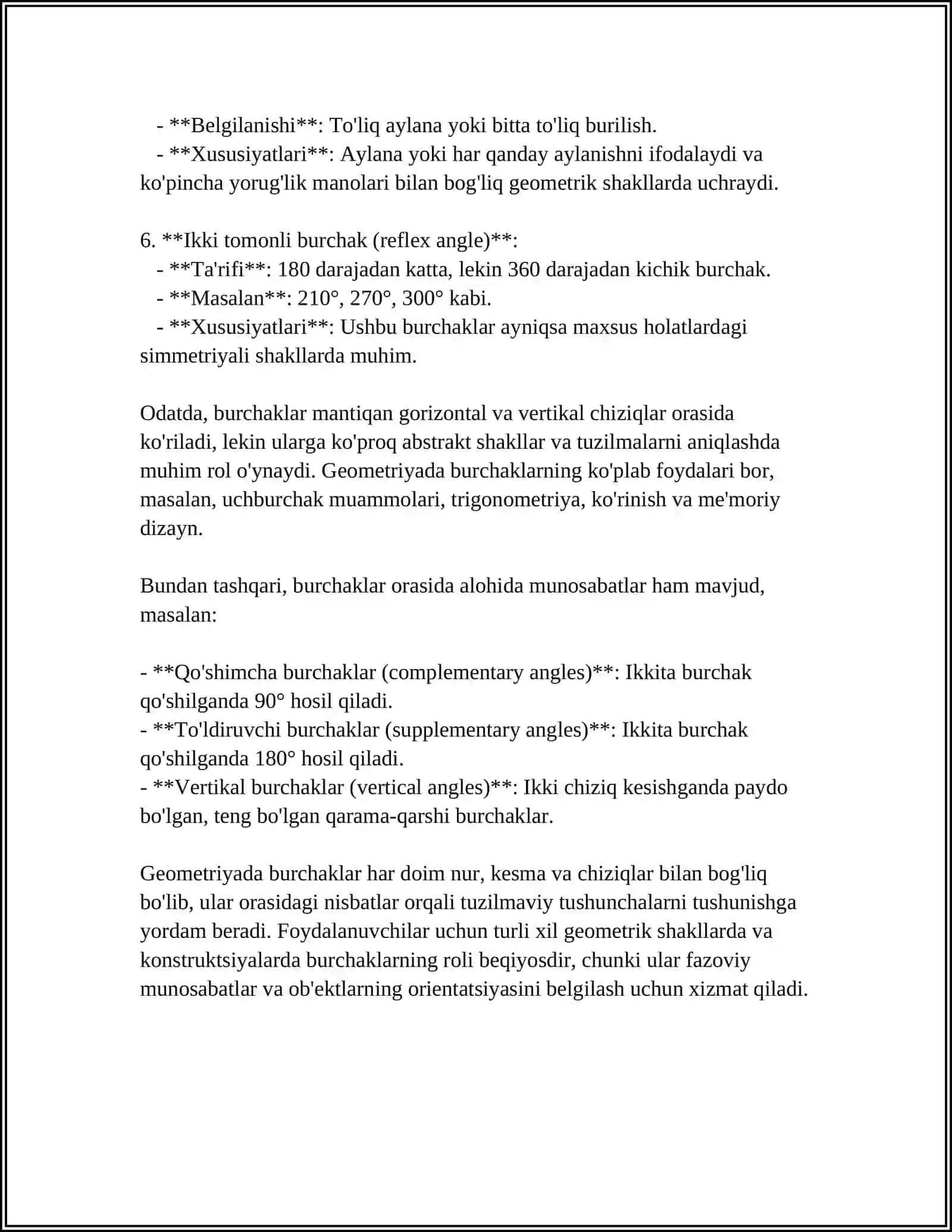 LOYIHA ISHI MAVZUSI BURCHAK OʻLCHAMLARI TURLARINI ÕRGANISH VA HAR BIR ÕLCHOV TURINING QÕLLANILISH SOHASINI ANIQLASH ÕLCHOVLAR BÕYICHA TAKLIF BERISH 4