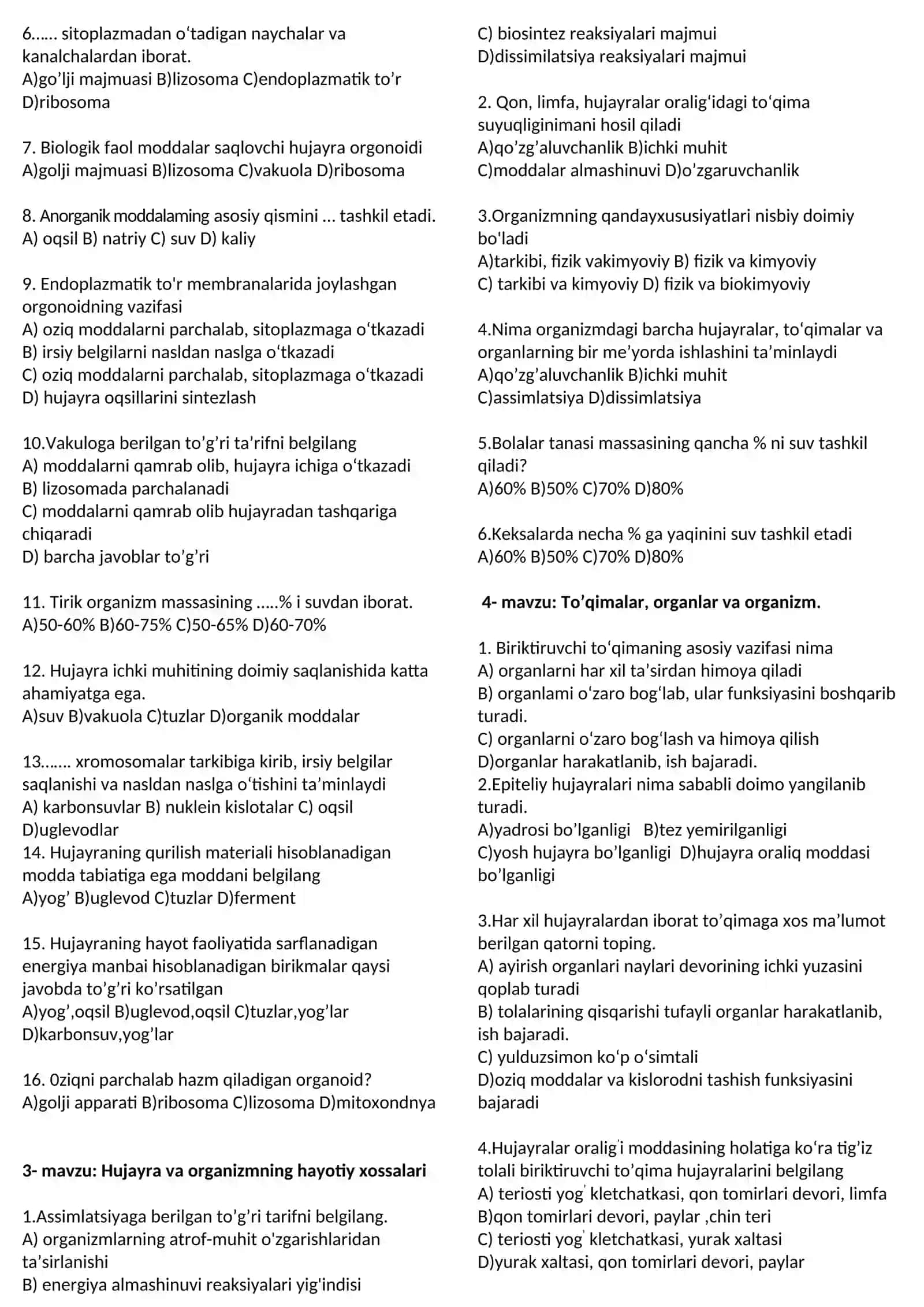 2020-yilda yangi 8-sinf darslik bo’yicha tushish ehtimolligidagi testlar! 4
