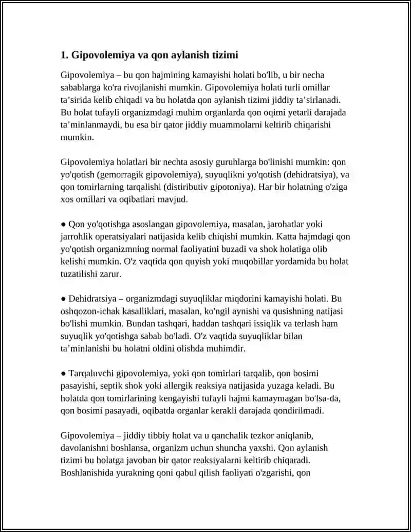 GIPOVOLEMIYADA QON AYLANISHNING O'ZGARISHI PATOFIZIOLOGIYASI 4