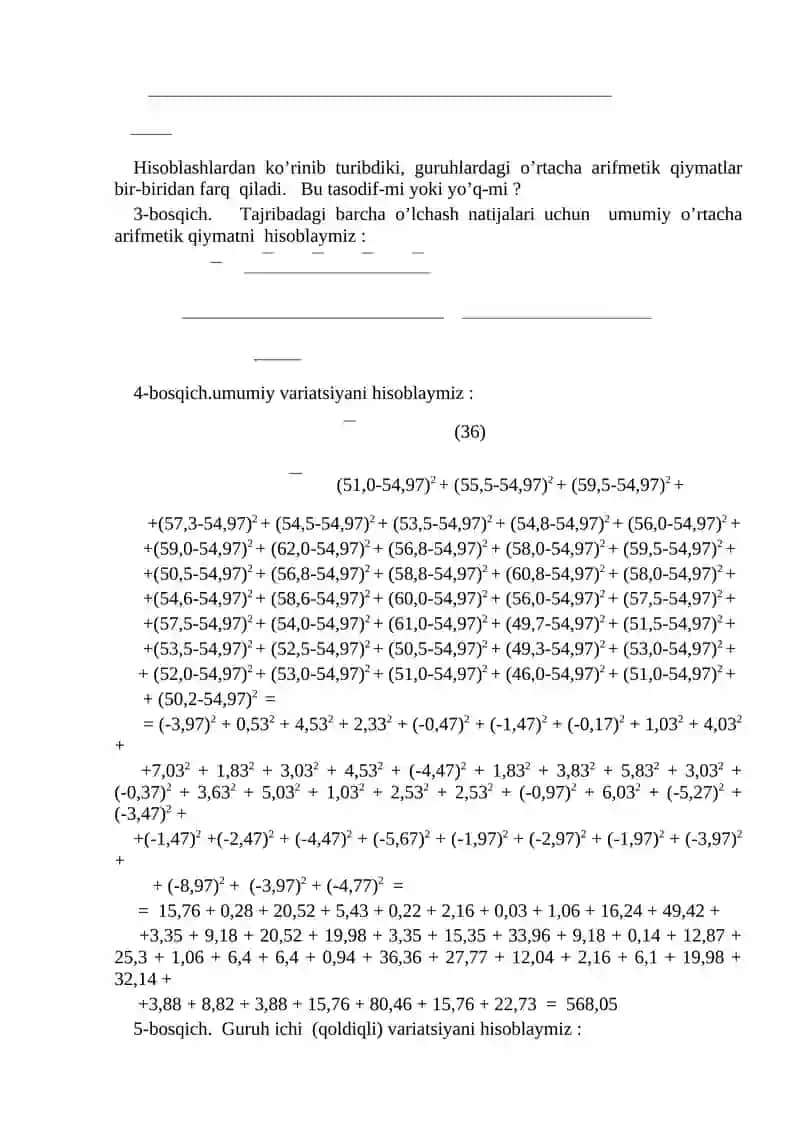 MA’RUZA. STATISTIK GIPOTEZA: ILGARI SURISH VA UNI BIR OMILLI DIPERSION TAHLIL ASOSIDA TEKSHIRISH 4