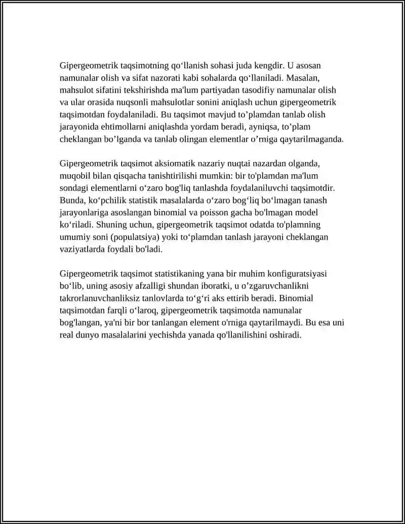GIPERGEOMETRIK, BINOMIAL, PUASSON VA GEOMETRIK TAQSIMOTLAR 4