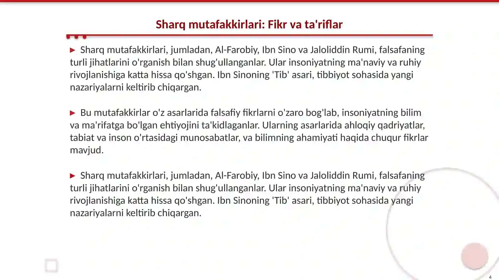 Falsafaning sharhiga oid Sharq va G'arb mutafakkirlari ta'riflarini va ular bo'yicha prezentatsiya tayyorlash 4