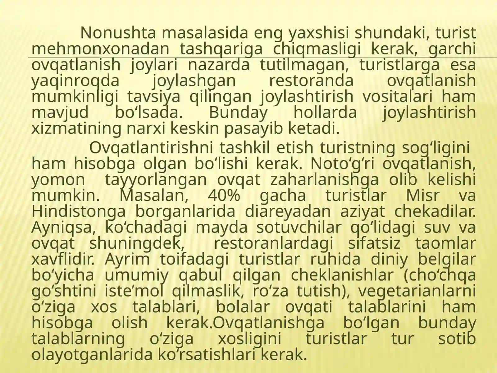 Turizm sohasida ovqatlantirish xizmatlari 4
