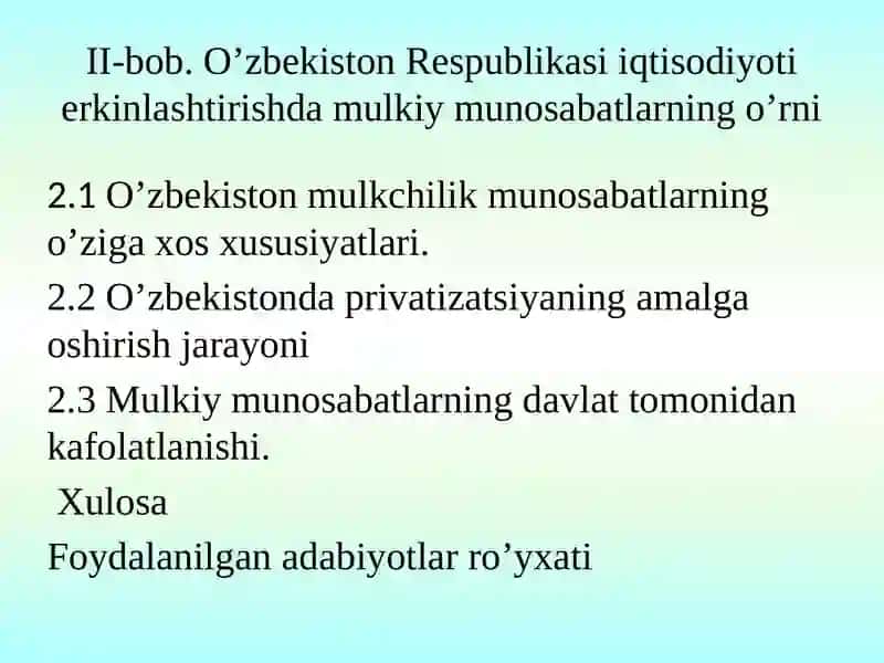 Mulkchilikning shakllari va ularning amal qilishi 4
