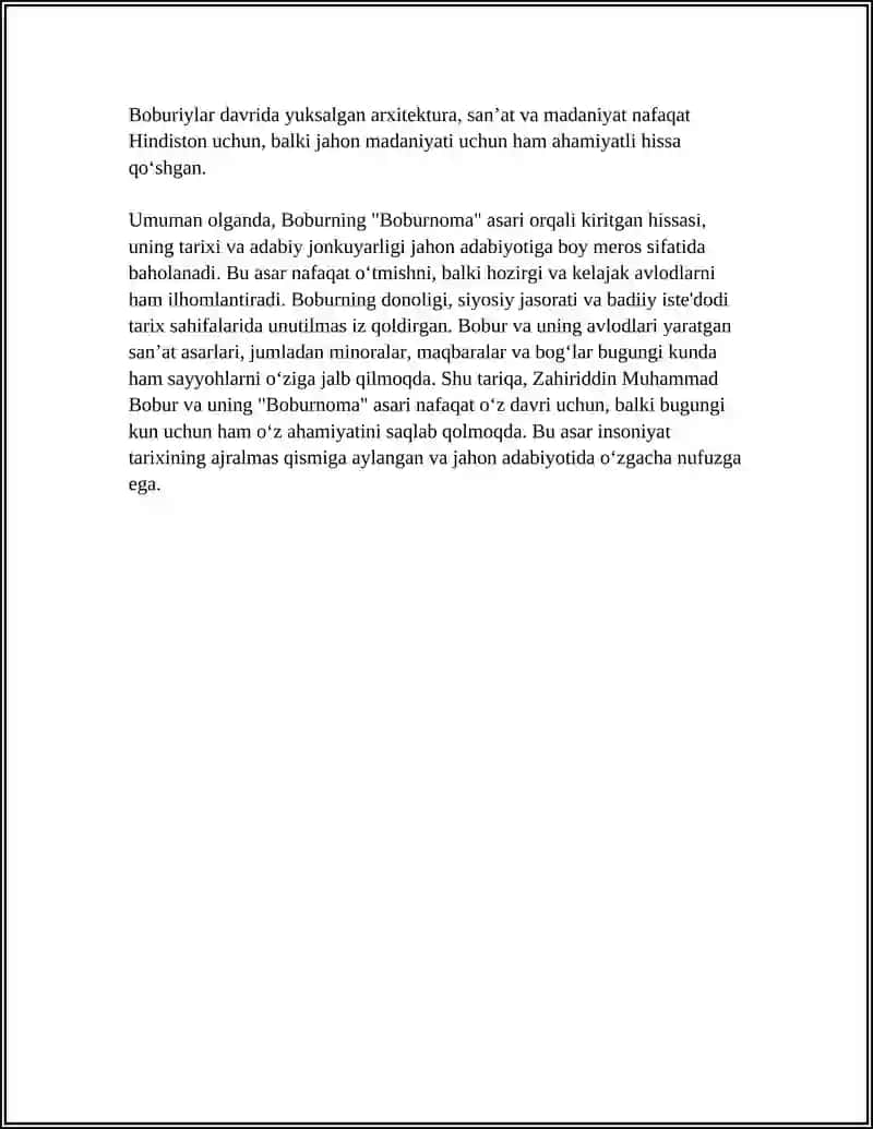 "ZAHIRIDDIN MUHAMMAD BOBUR VA BOBURIYLARNING JAHON MADANIYATIGA QOʼSHGAN HISSASI" 4