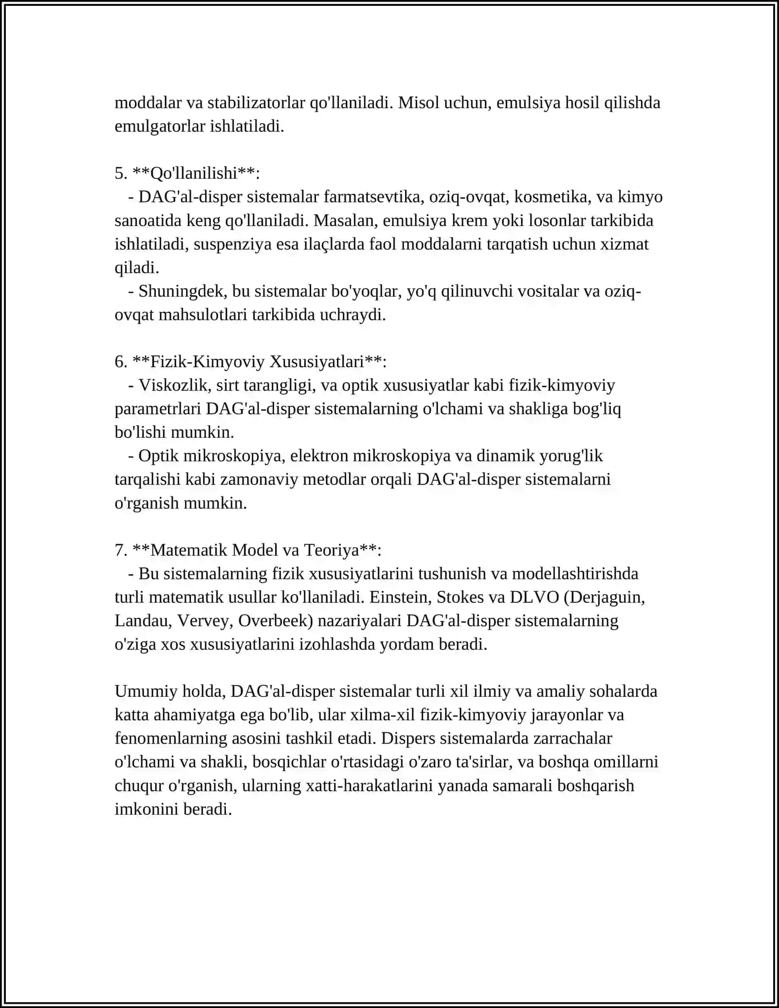 DAG’AL-DISPER SISTEMALARNING XOSSALARI VA ULARNI TIBBIYOT VA FARMAKALOGIYADA ISHLATILISHI 4