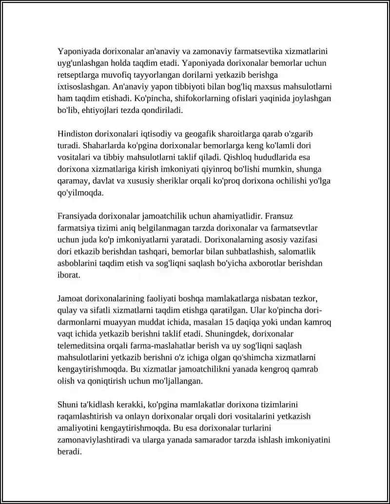 XORIJIY MAMLAKATLARDA DORIXONALAR TURLARI VA ULARNING FAOLIYATI 4