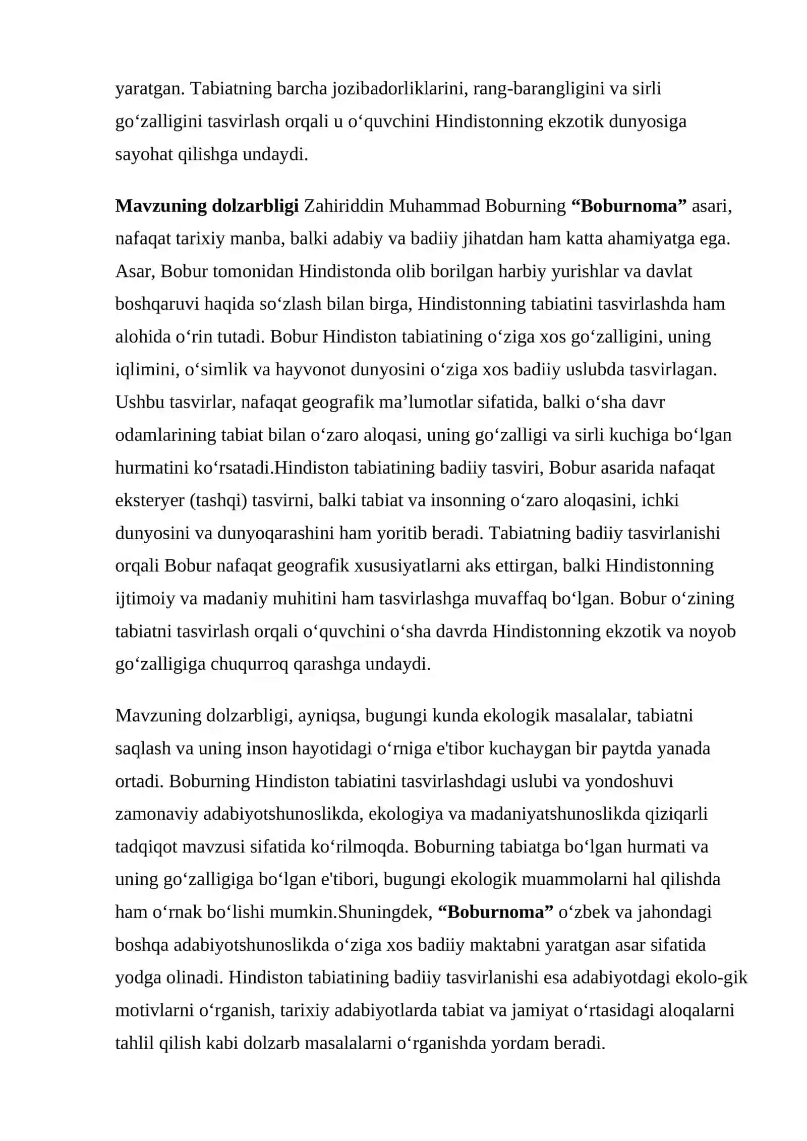 KURS ISHI: "Boburnoma"da Hindiston tabiatining badiiy tasviri 4