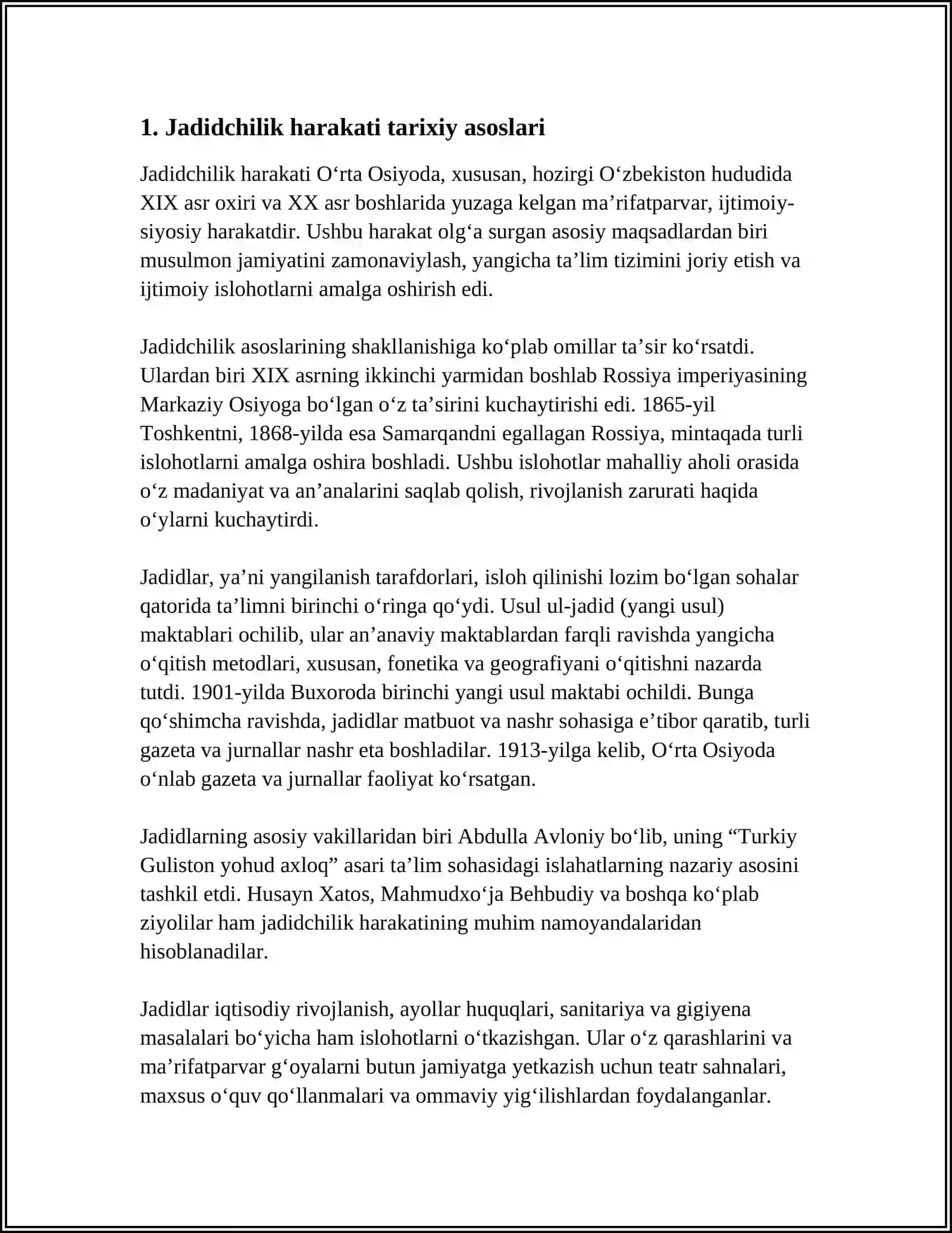 JADID MA'RIFATPARVARLARINING O'LKA IJTIMOIY-MANAVIY HAYOTIDA TUTGA O'RNI ( BEHBUDIY, FITRAT, AVLONIY MUNAVVARQORI VA B) 4