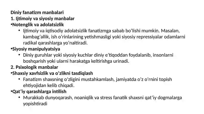 Diniy fanatizmning asoslari va manbalari” mavzusida esse tayѐrlash. 4