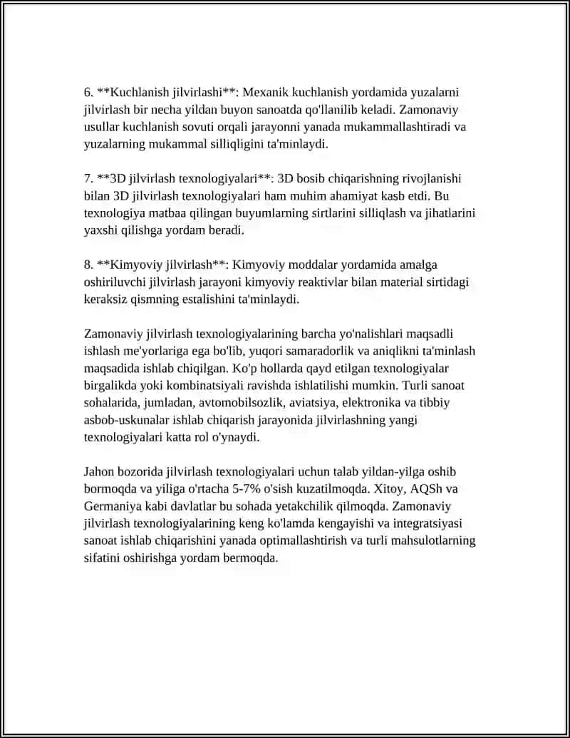 MUSTAQIL ISH Mavzu: ZAMONAVIY JILVIRLASH DASGOXIGA TEXNIK XIZMAT KO’RSATISH 4
