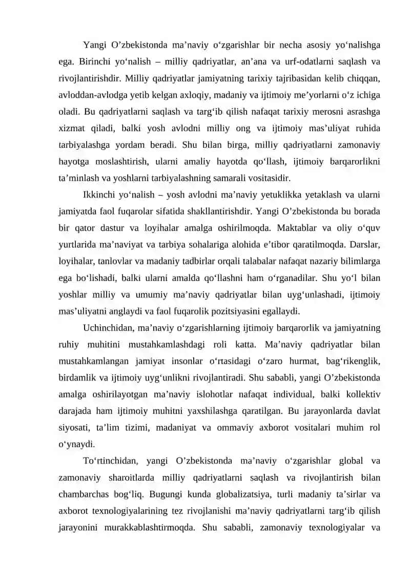 Yangi O’zbekistonda amalga oshirilayotgan ma’naviy o’zgarishlar 4