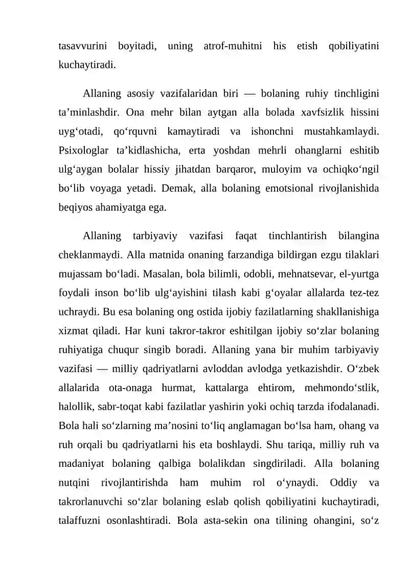 Mustaqil ish Mavzu: Alla matni va uning tarbiyaviy vazifasi 4