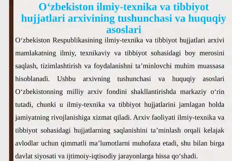O‘zbekiston Ilmiy-texnika va tibbiyot hujjatlari Milliy arxivi 4