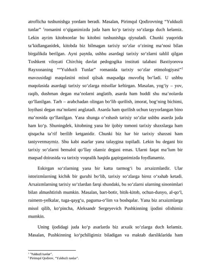 Kurs ishi ESKIRGAN SOʻZLARNING USLUBIY VOSITA SIFATIDA QOʻLLANILISHI 4