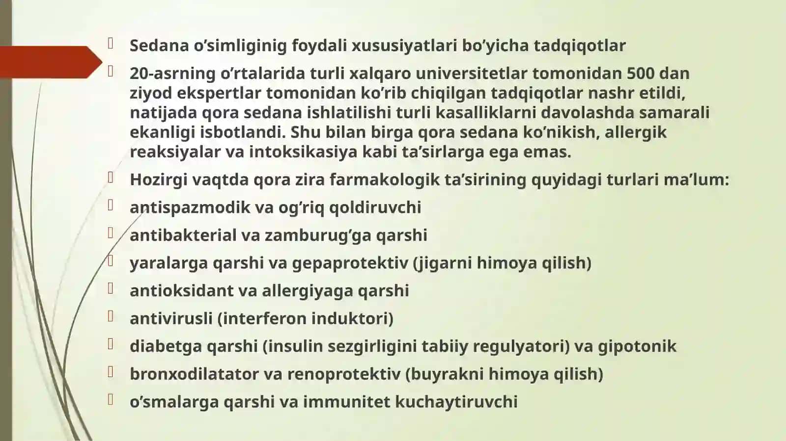 Dorivor qorasedananing umumiy xususiyatlari 4