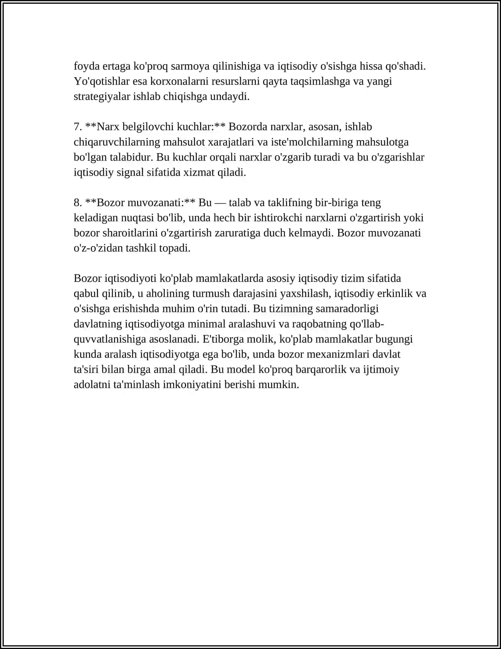 BOZOR IQTISODIYOTINING MOHIYATI VA UNING OʻZBEKISTONDAGI XUSUSIYATLARI 4