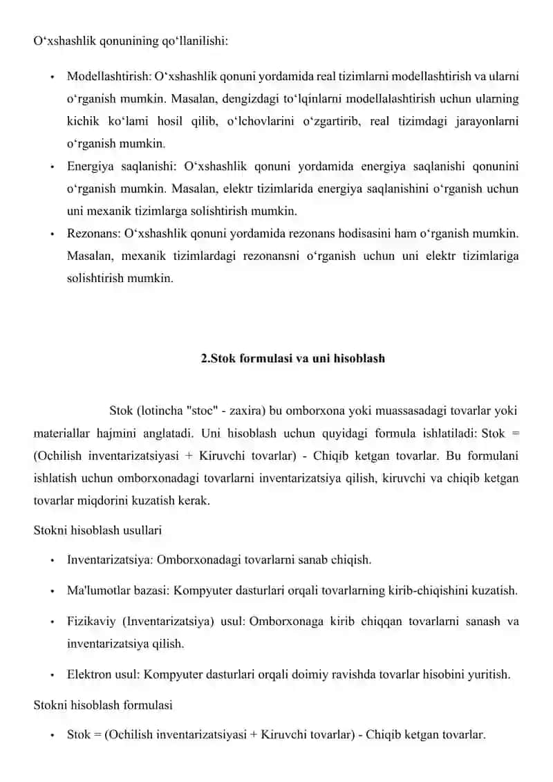 O‘xshashlik qonuni. Stoks formulasi. Gidrodinamik beqarorlik. Turbulent va laminar oqim 4