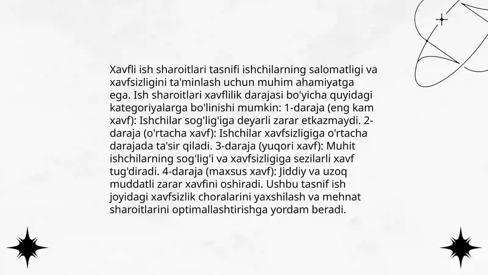 Mehnat faoliyatining zararlik va xavflilik darajasiga koʻra tasnifi 4