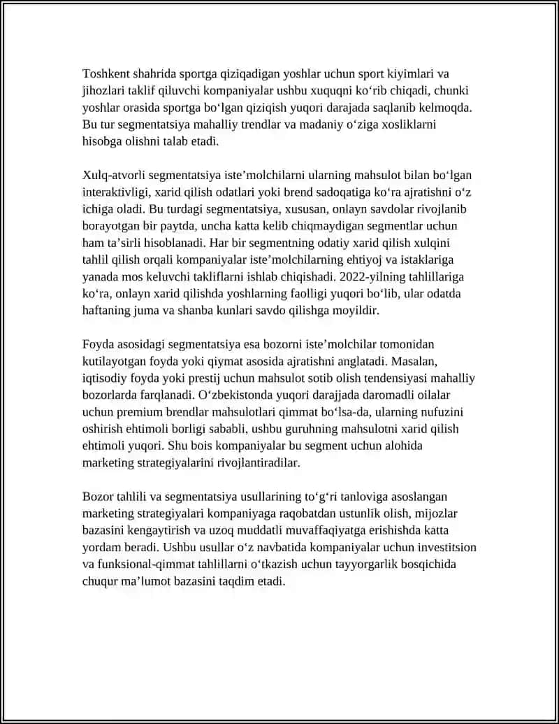 MARKETING TAHLILI. INVESTITSION TAHLIL. FUNKSIONAL-QIYMAT TAHLILI 4