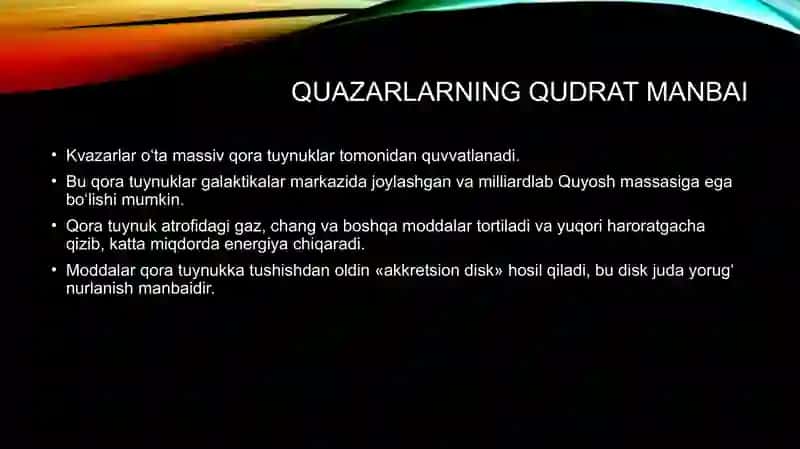 Kvazarlar – radio nurlanishga ega bo‘lgan kvazi yulduzlar 4