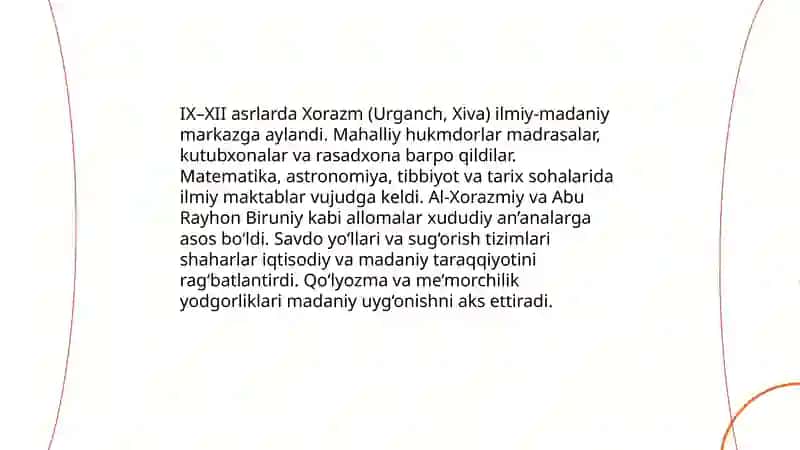 Samanidlar davrida (IX–X asr) Buxoro va Samarqandning madaniy-ma'rifiy markazga aylanishi 4