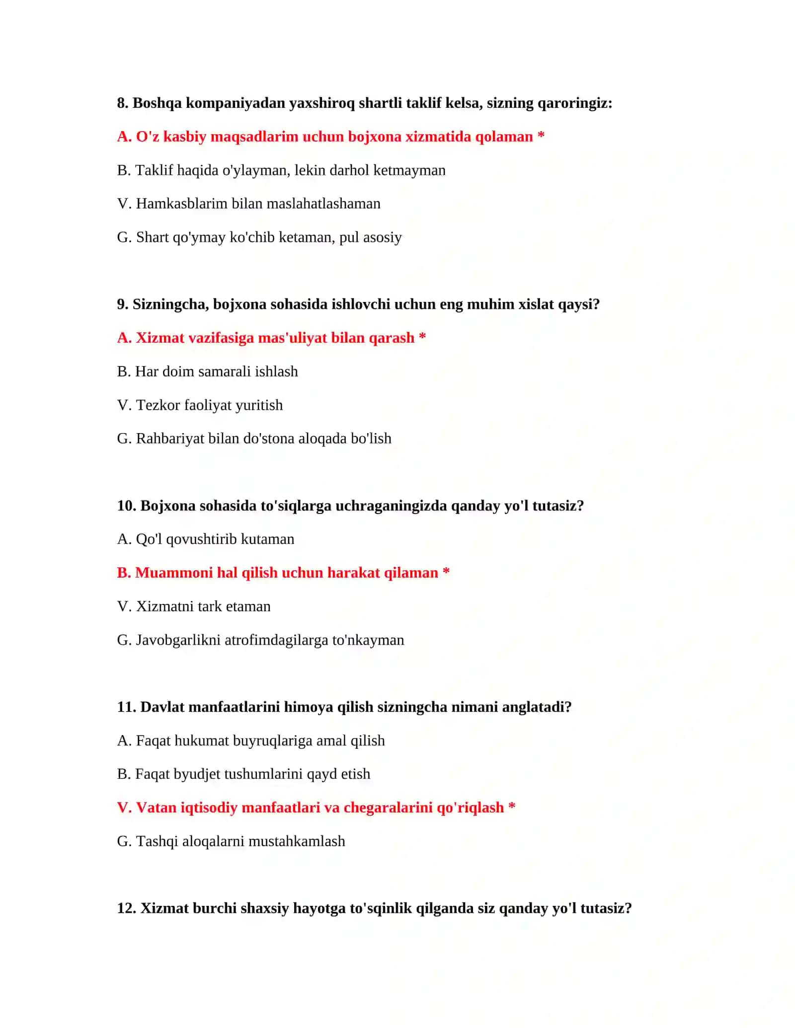 Bojxona test savollari bazasi 2026 4
