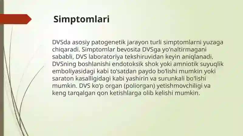 Tarqalgan intravaskulyar koagulyatsiya (DVS) 4
