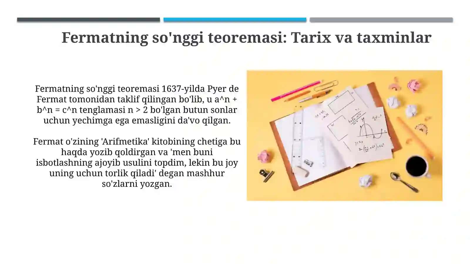 Pifagor sonlari va Fermatning so'nggi teoremasi 4
