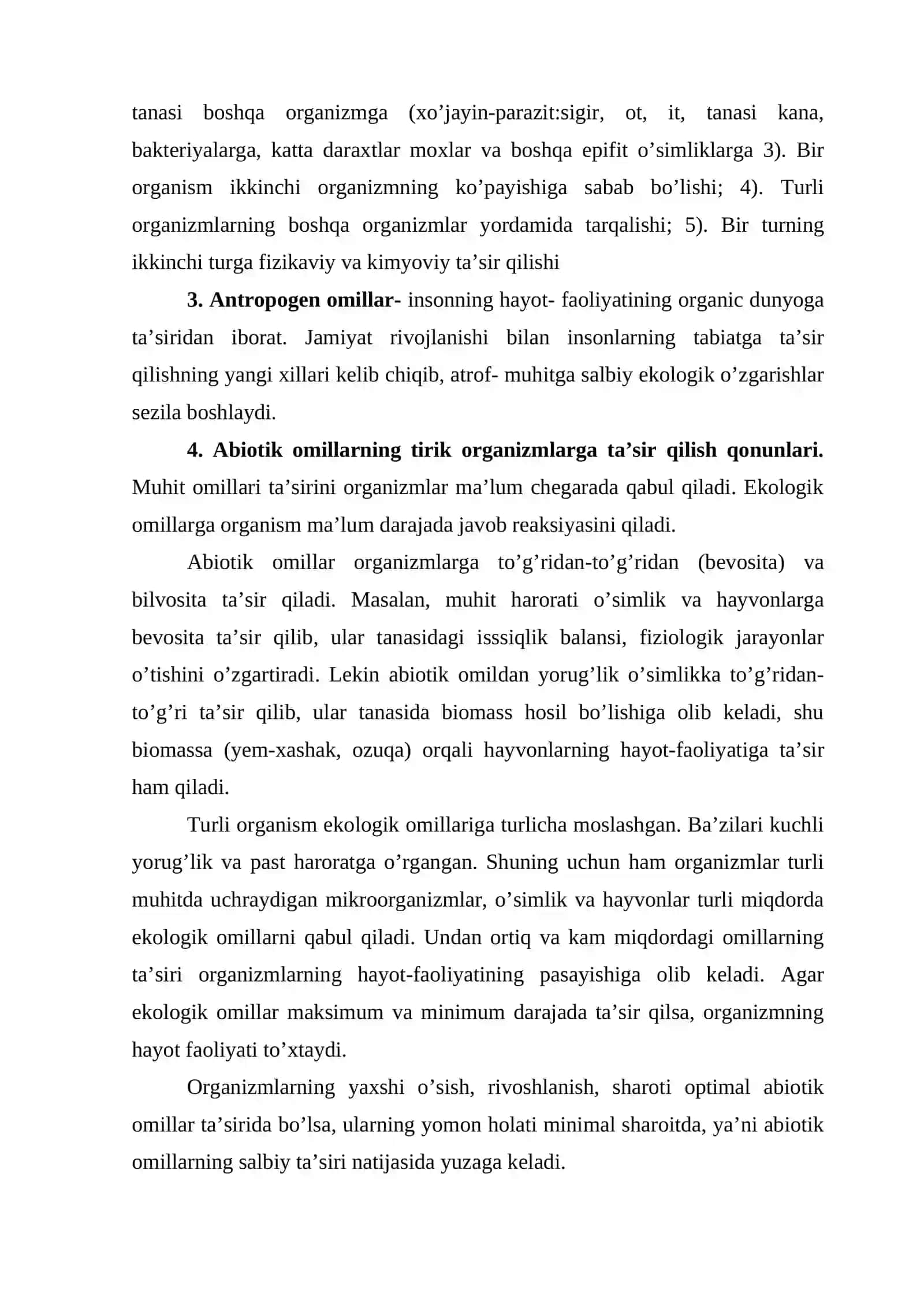 Ekologik omillarning tirik organizimlarga tasir etish umumiy qonuniyatlari 4