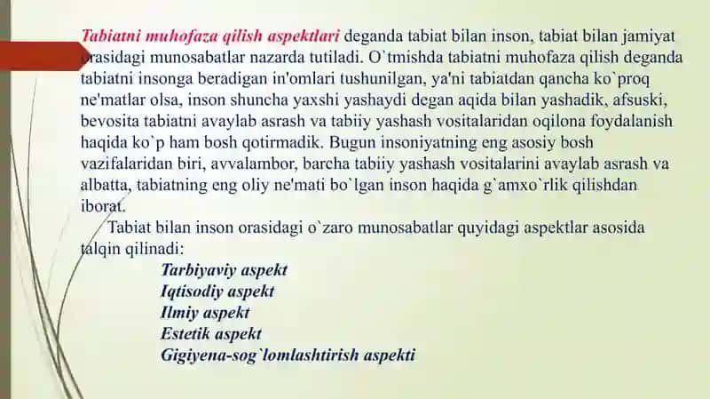TABIATNI MUHOFAZA QILISH 4