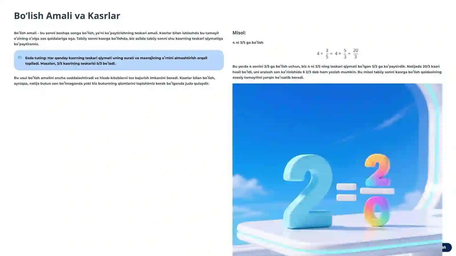 Tabiiy Sonni Toʻgʻri Kasrga Boʻlish 4