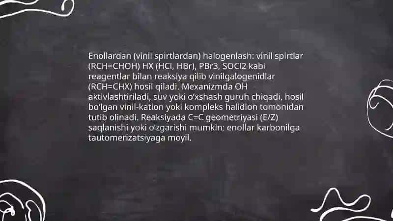 Vinil va allilgalogenidlar - olinishi, SN reaksiyalarida reaksion qobilyati 4