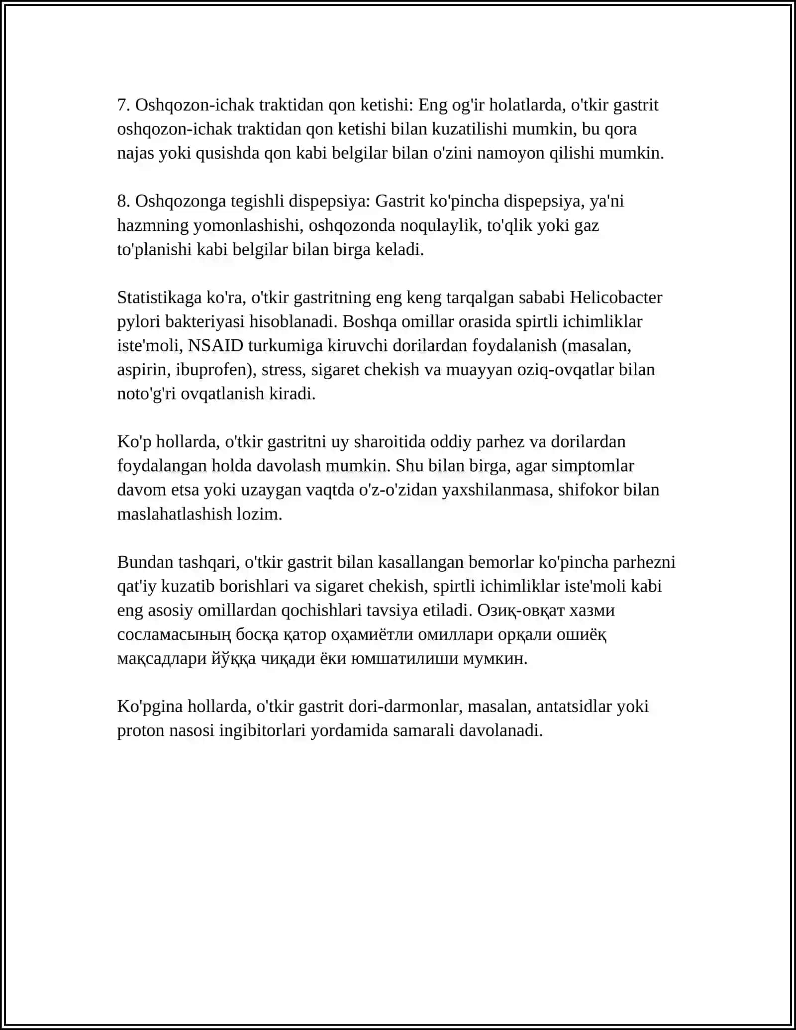 GASTRITLAR SIMPTOMATLOGIYASI (O'TKIR VA SURUNKALI)ME 'DA VA 12 BARMOQ ICHAK YARA KASALLIGI SIMPTOMATOLOGIYASI 4