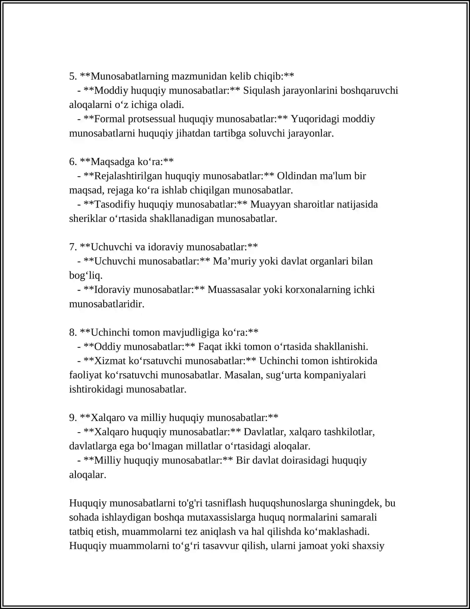 MUSTAQIL ISH Mavzu: HUQUQIY MUNOSABATLAR. HUQUQ NORMALARI. HUQUQ SHAKLLARI. HUQUQ IJODKORLIGI 4
