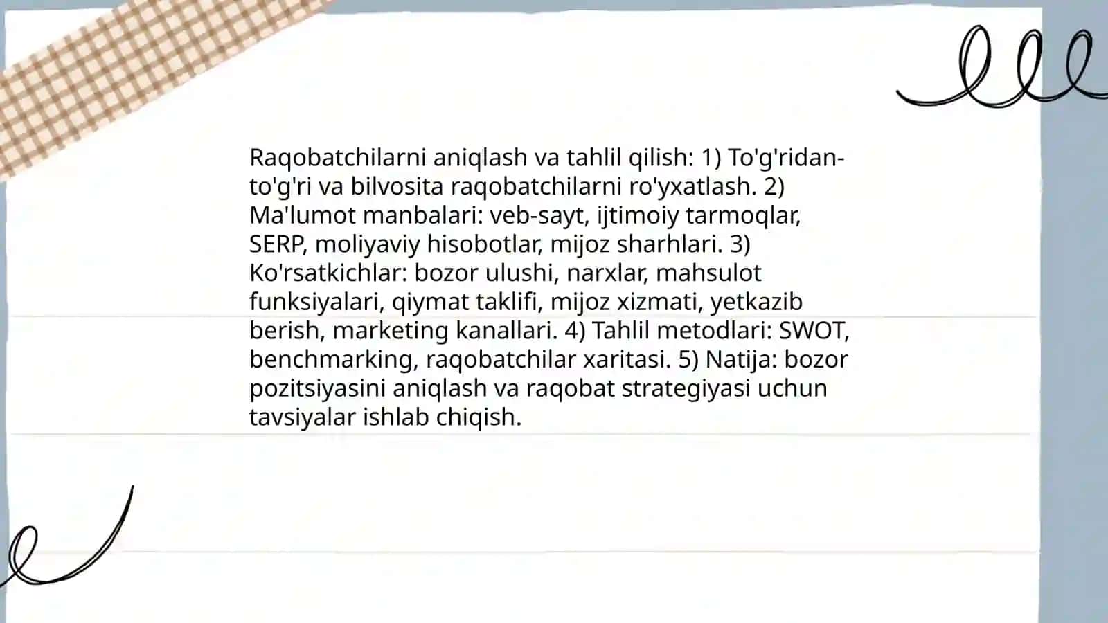 Tarmoqdagi umumiy vaziyat va unda raqobat strategiyasini ishlab chiqish 4