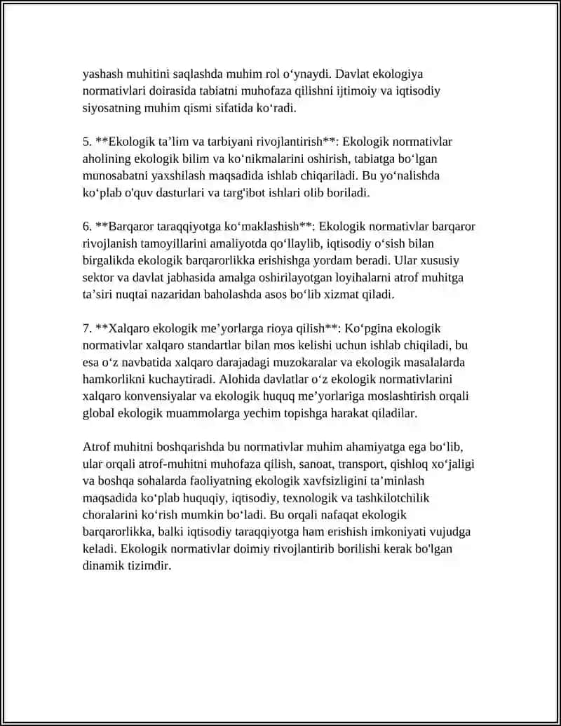 Ekologik normativlarning tushunchasi va vazifalari 4